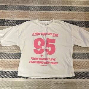 Zara White and Pink Graphic Tee size 14